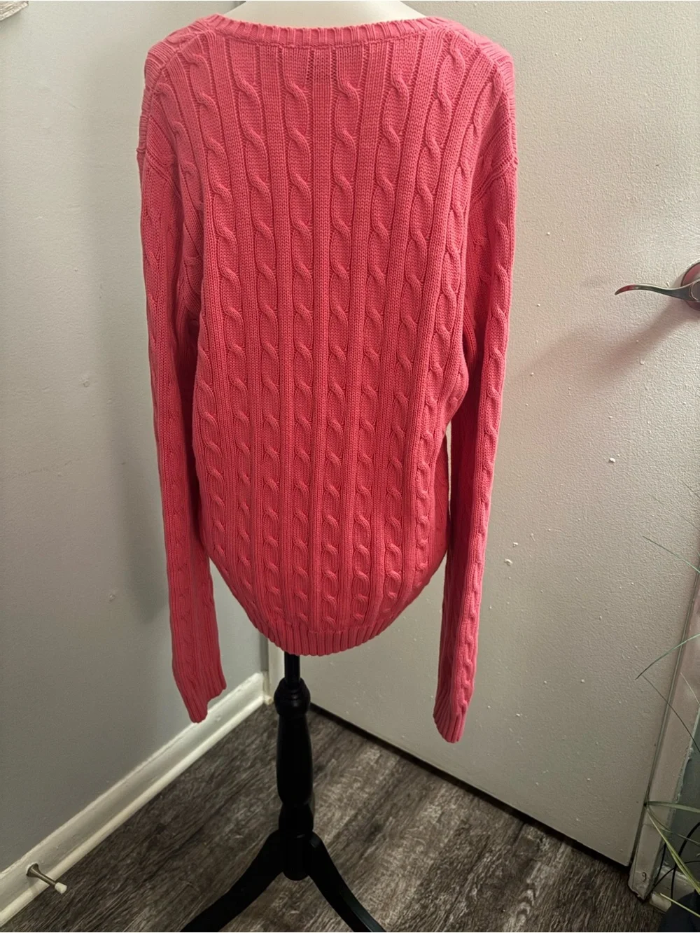 VTG Ralph Lauren Sport Hot Pink Cable Knit V-Neck Sweater XL